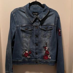 Joseph Ribkoff Jean Jacket - Embroidered Red Roses